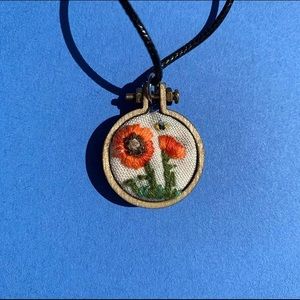 Embroidered Poppy Necklace